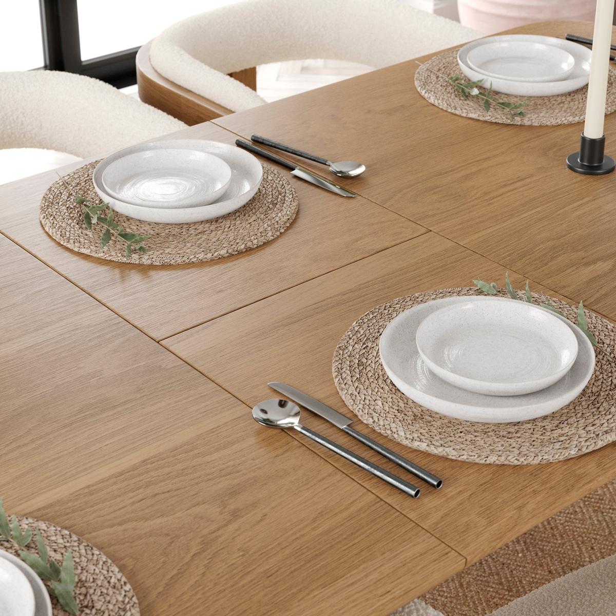 Karla Rectangular Extendable Dining Table With 4 Cordella Dark Stained Oak Chairs Natural – image 8