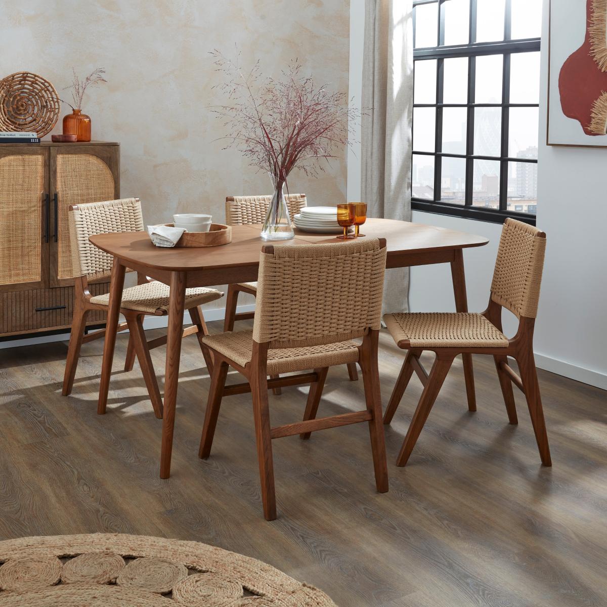 Karla Rectangular Extendable Dining Table With 4 Cordella Dark Stained Oak Chairs Natural – image 1