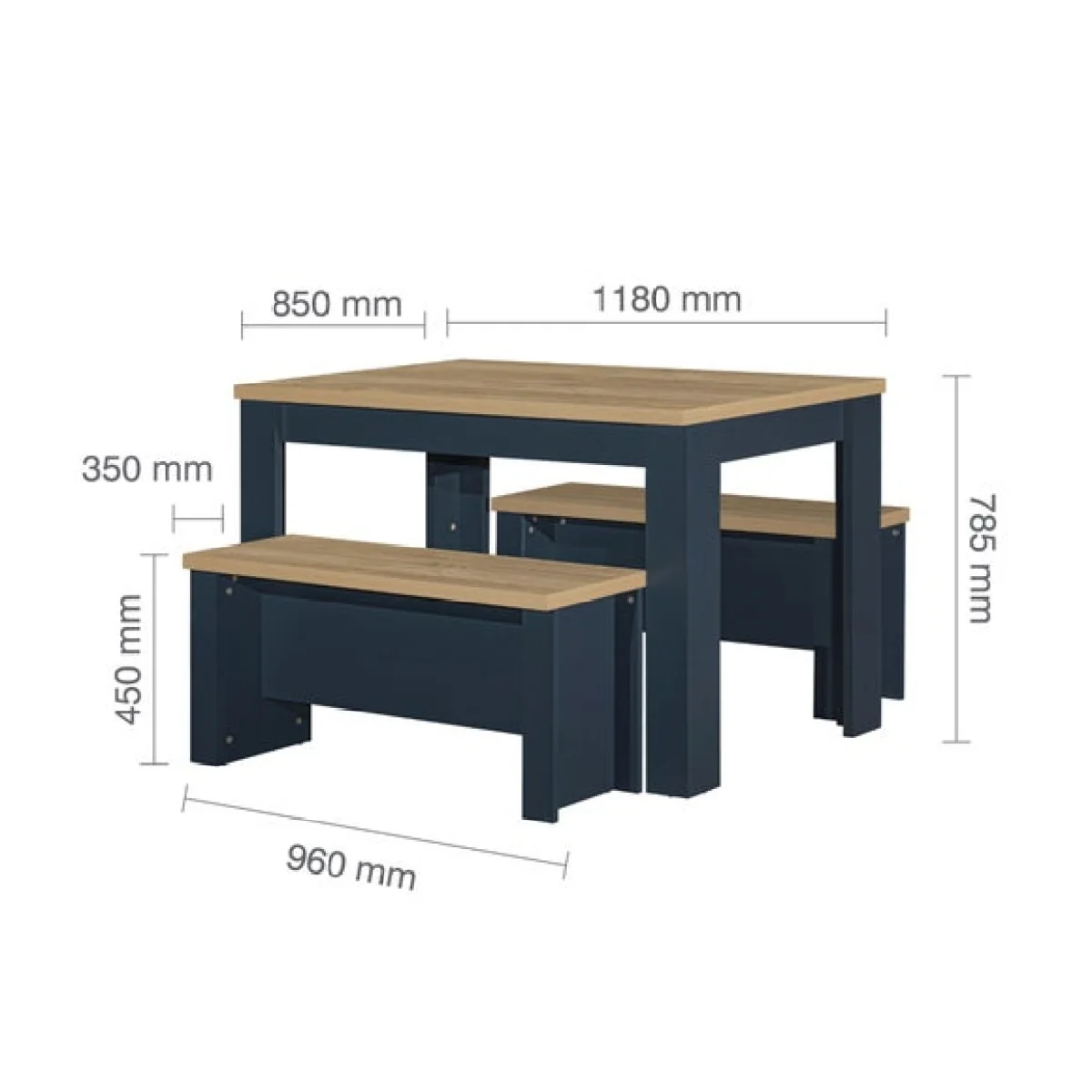 Highgate Dining Table with 2 Benches, Oak Effect – image 7