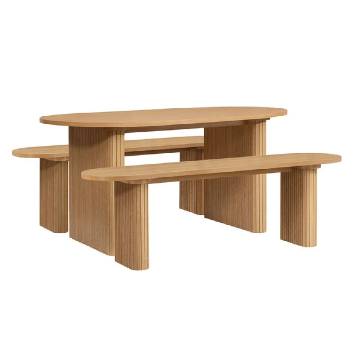 Axel Fluted Oval Dining Table with 2 Benches – image 4