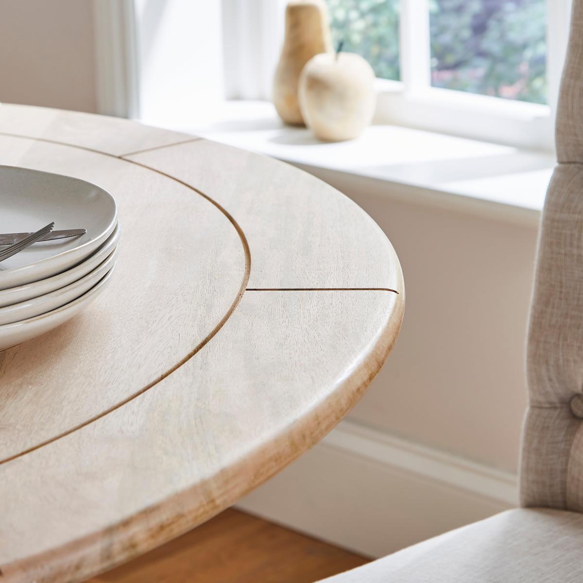Bridget Round Dining Table with 4 Adora Mango Wood Dining Chairs Natural – image 3
