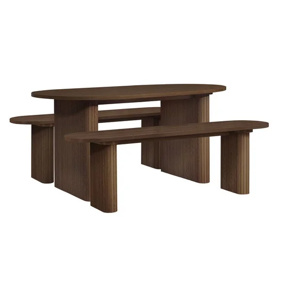 Axel Fluted Oval Dining Table with 2 Benches – image 4