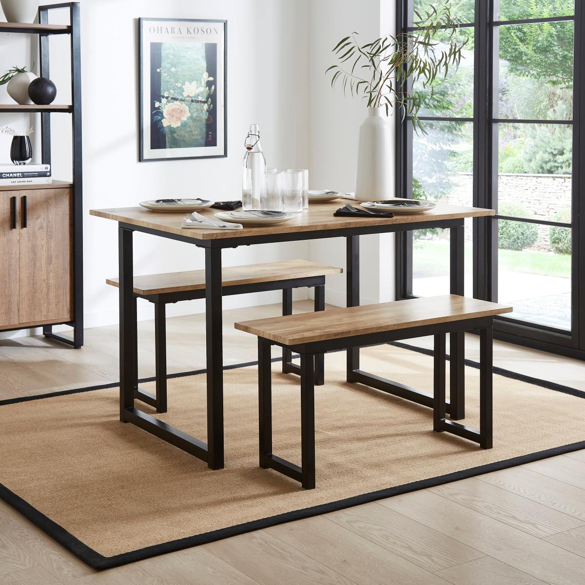 Sampson 6 Seater Dining Bench Set Light Wood – image 2