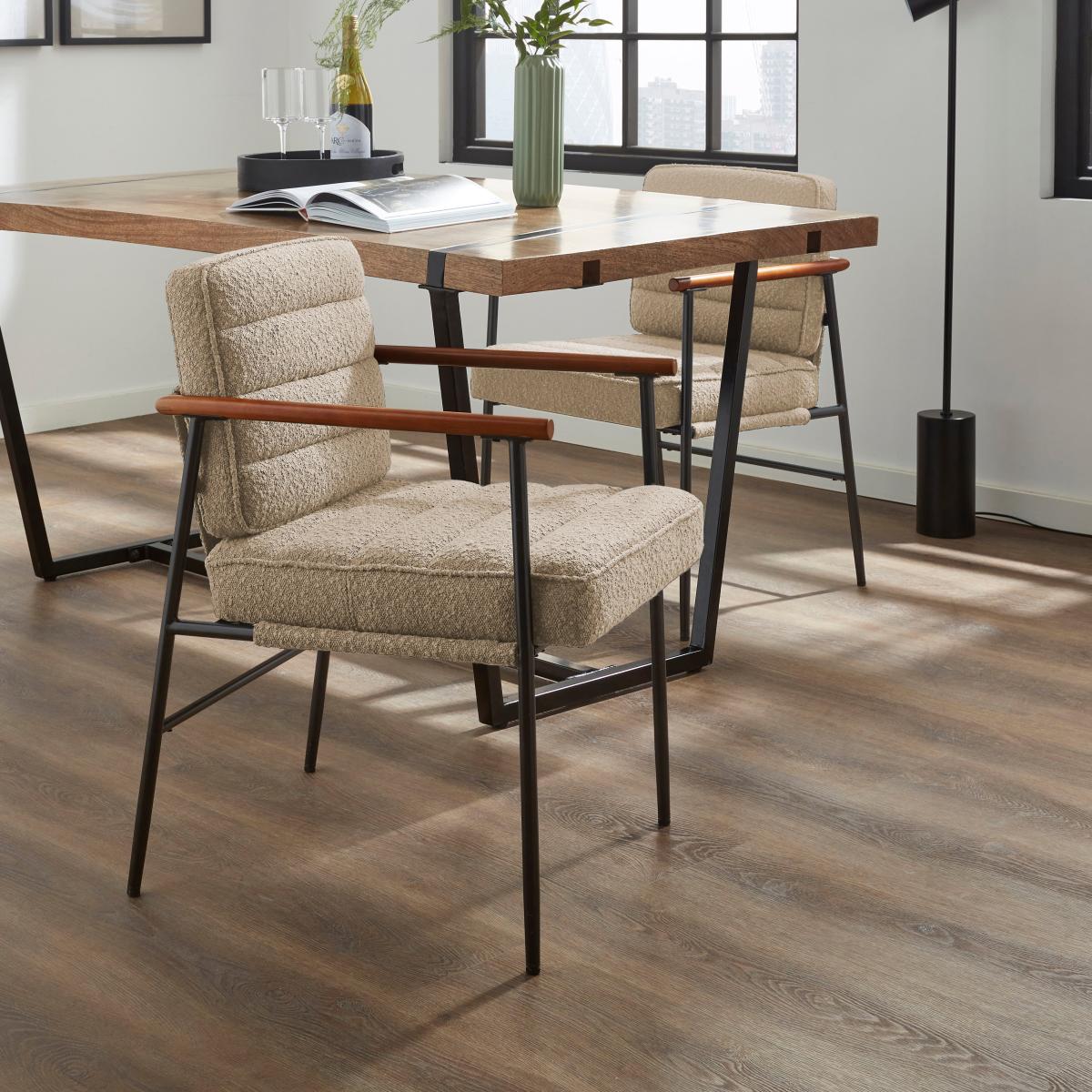 Rayner Rectangular Dining Table with Bude Mushroom Boucle Carver Chairs – image 2