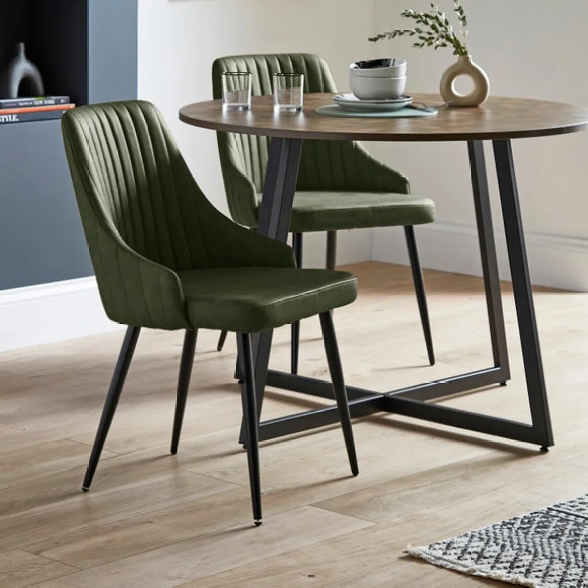 Brayden 4 Seater Round Dining Table with 4 Shea Olive Faux Leather Dining Chairs – image 2