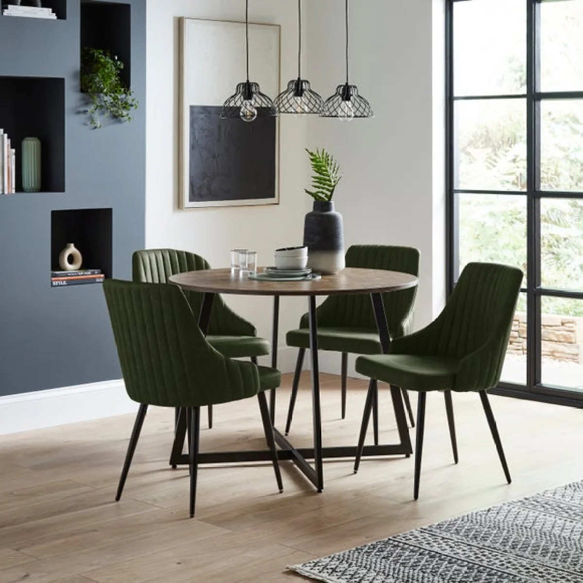 Brayden 4 Seater Round Dining Table with 4 Shea Olive Faux Leather Dining Chairs – image 1