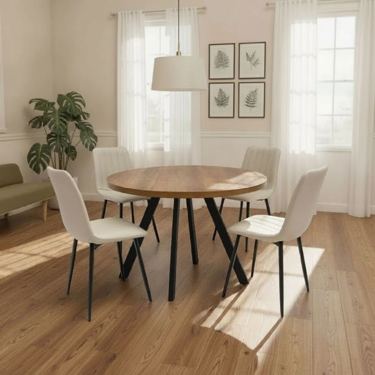 Panama Round Dining Table with 4 Faux Leather Dining Chairs – image 1