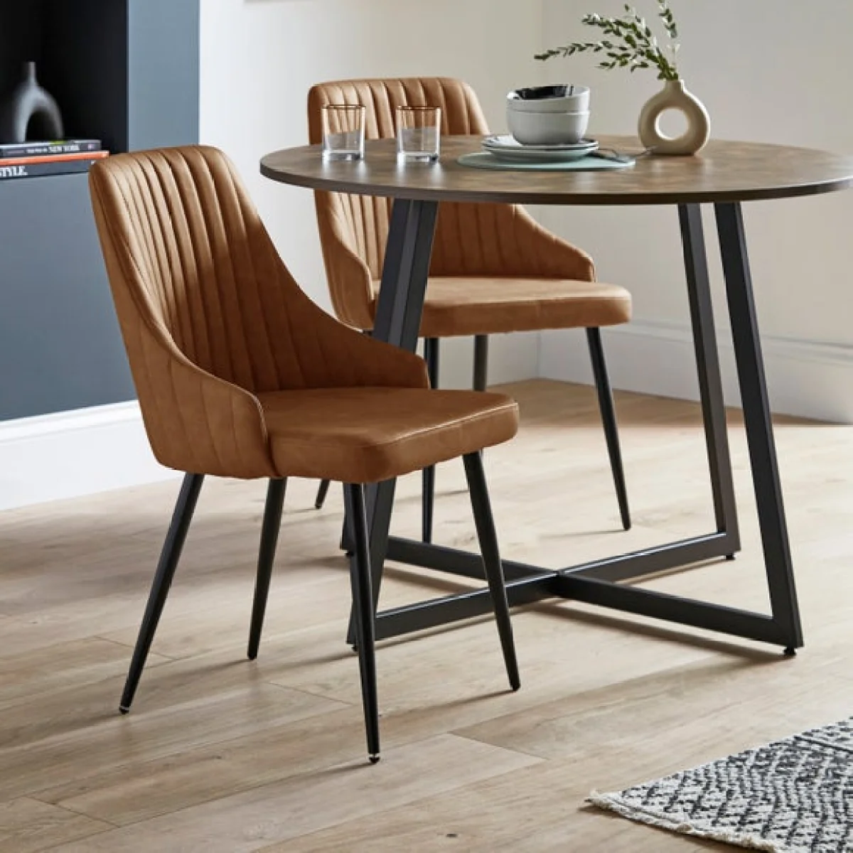 Brayden 4 Seater Round Dining Table with 4 Shea Brown Faux Leather Dining Chairs – image 2
