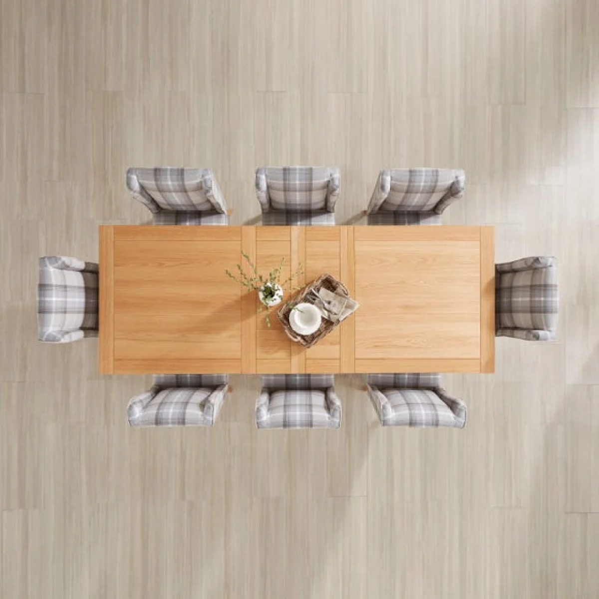 Xavi 6-8 Seater Extending Dining Table with 6 Oswald Grey Country Check Dining Chairs – image 3