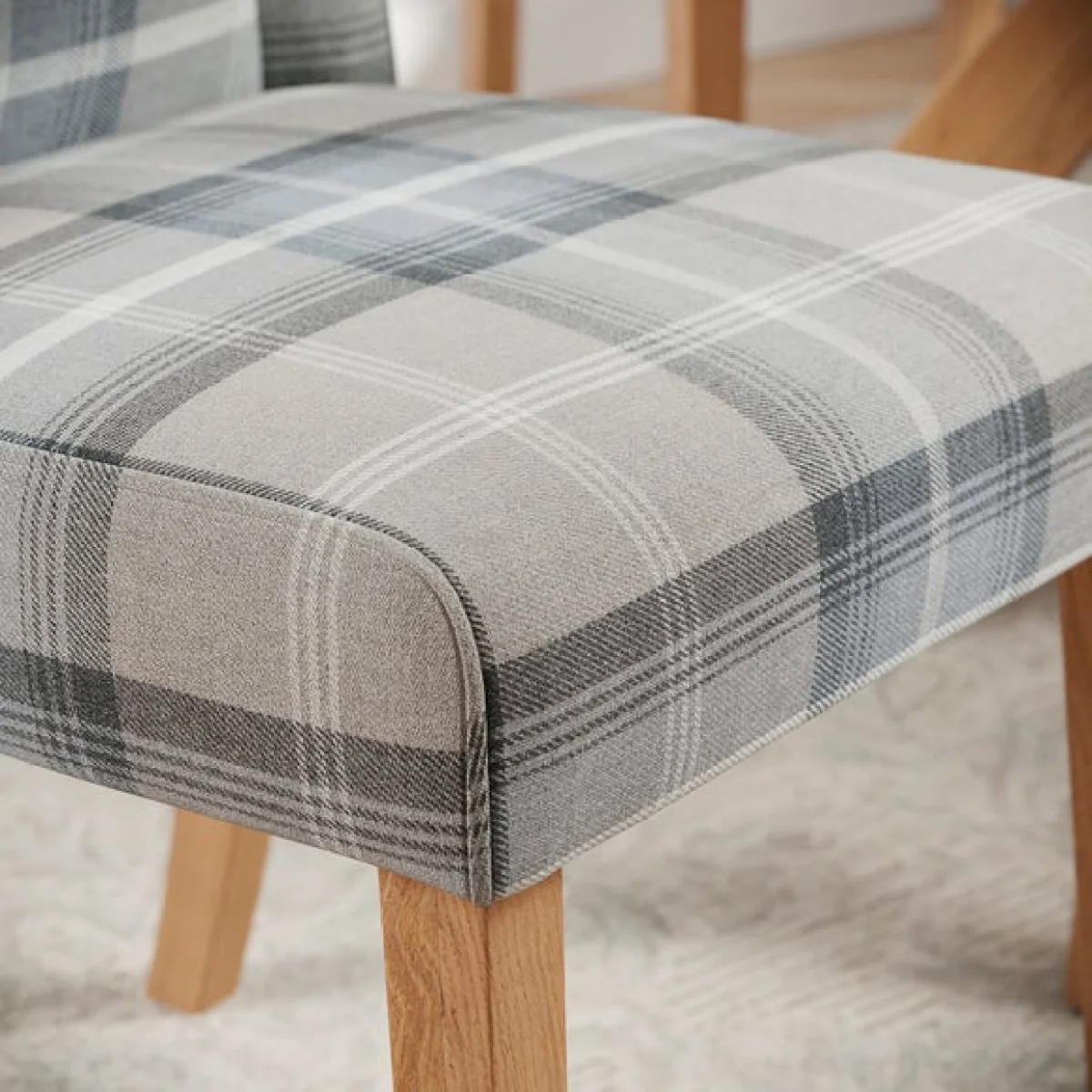 Xavi 6-8 Seater Extending Dining Table with 6 Oswald Grey Country Check Dining Chairs – image 4