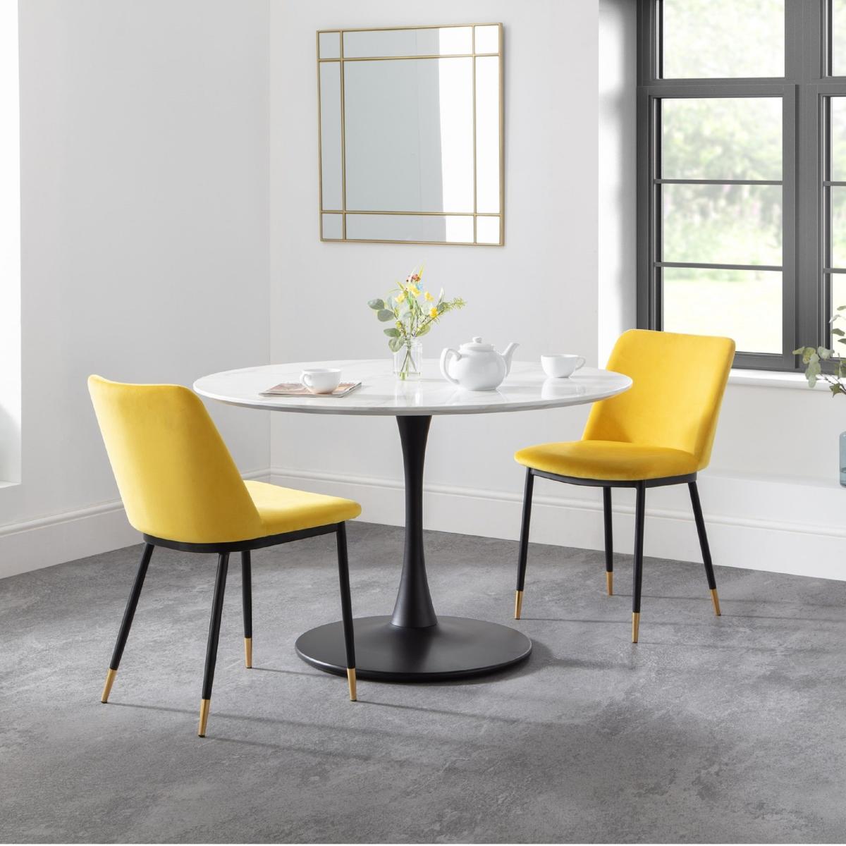 Holland Round Pedestal Dining Set with 2 Delaunay Chairs Mustard – image 1