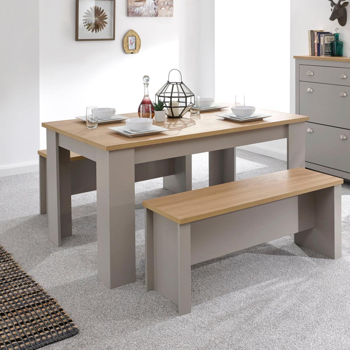 Lancaster 150cm Dining Table and Bench Set Grey and Brown – image 2