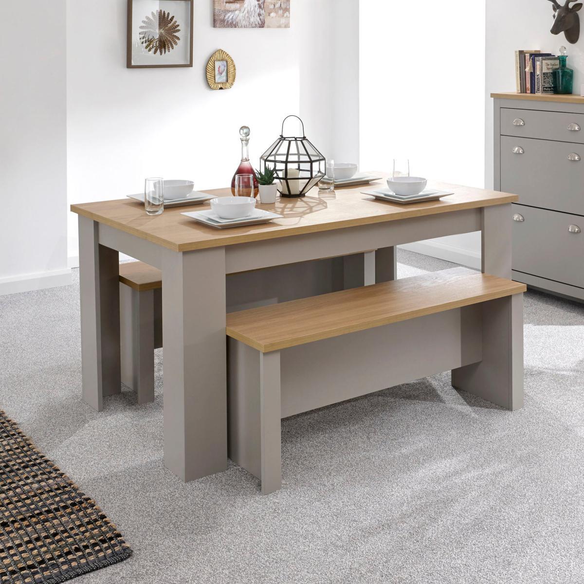 Lancaster 150cm Dining Table and Bench Set Grey and Brown – image 3