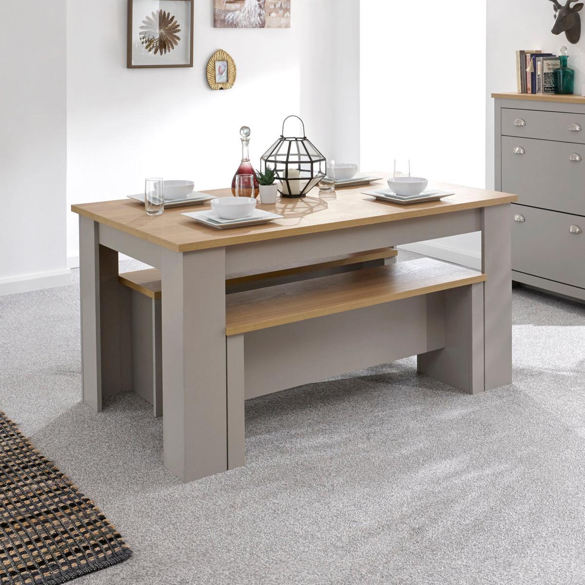 Lancaster 150cm Dining Table and Bench Set Grey and Brown – image 4