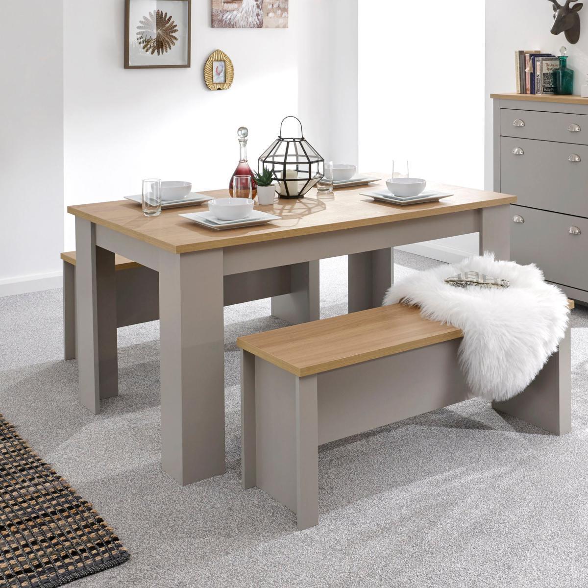 Lancaster 150cm Dining Table and Bench Set Grey and Brown – image 5