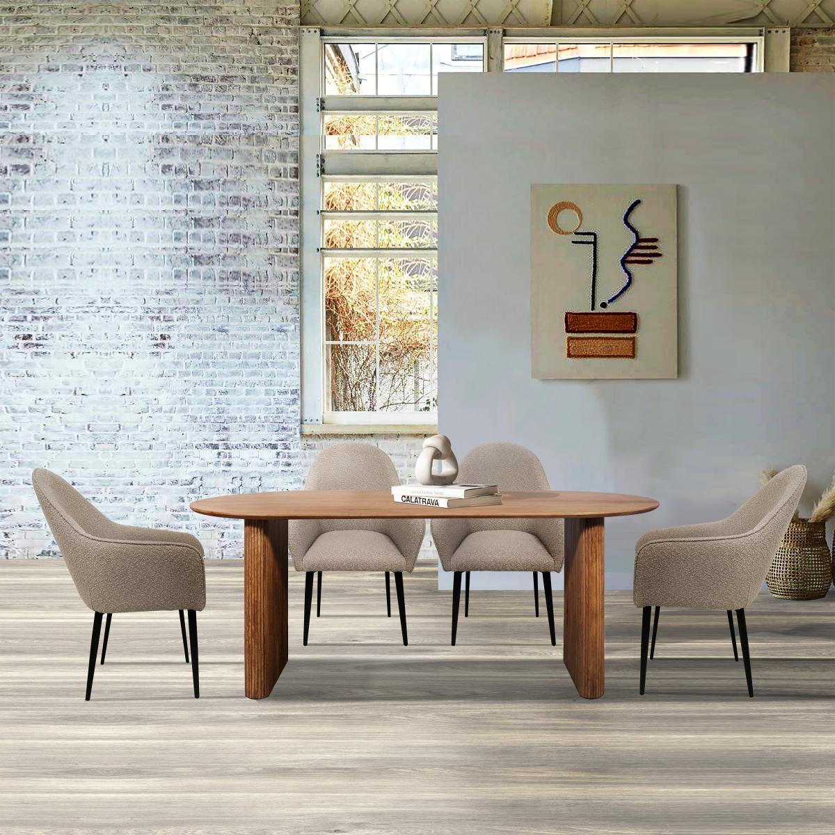 Indus Valley Zen Dining Table With 6 Boucle Stone Chairs – image 2