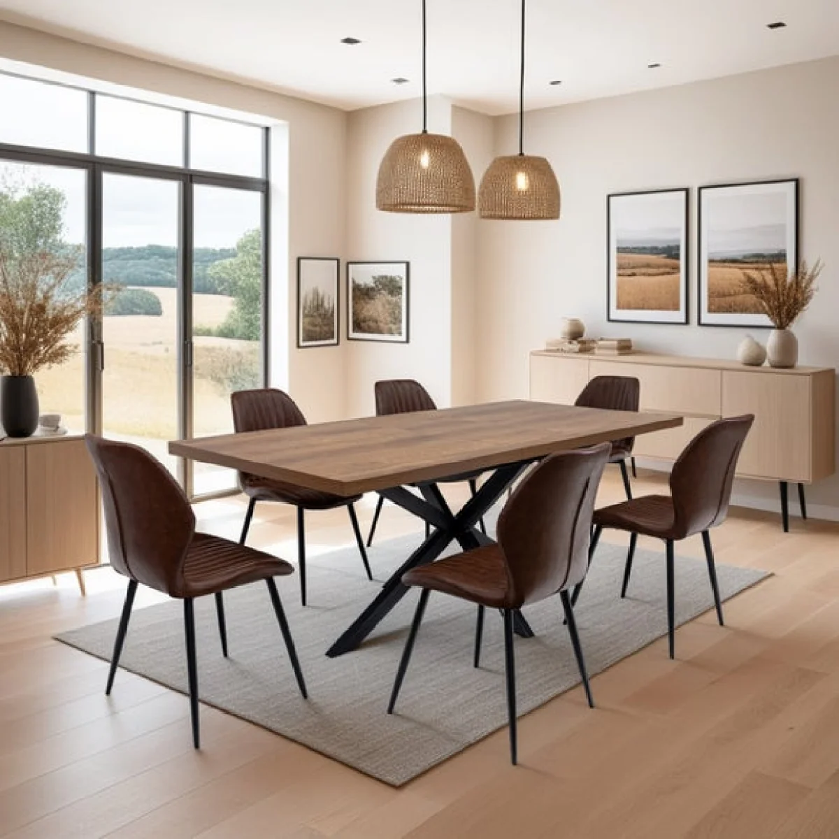 Panama Extendable Dining Table with 6 Fontana Faux Leather Dining Chairs – image 1