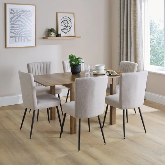 Fulton 4-6 Seater Fliptop Pine Effect Dining Table with 4 Taylor Natural Dining Chairs – image 2