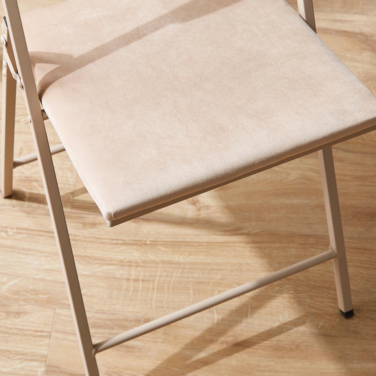 Zuri Round Dining Table with Emily Mink Velvet Folding Dining Chairs – image 3