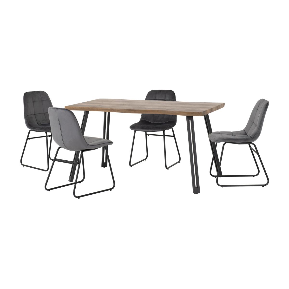 Quebec Wave Oak Effect Dining Table with 4 Lukas Grey Dining Chairs Grey – image 1