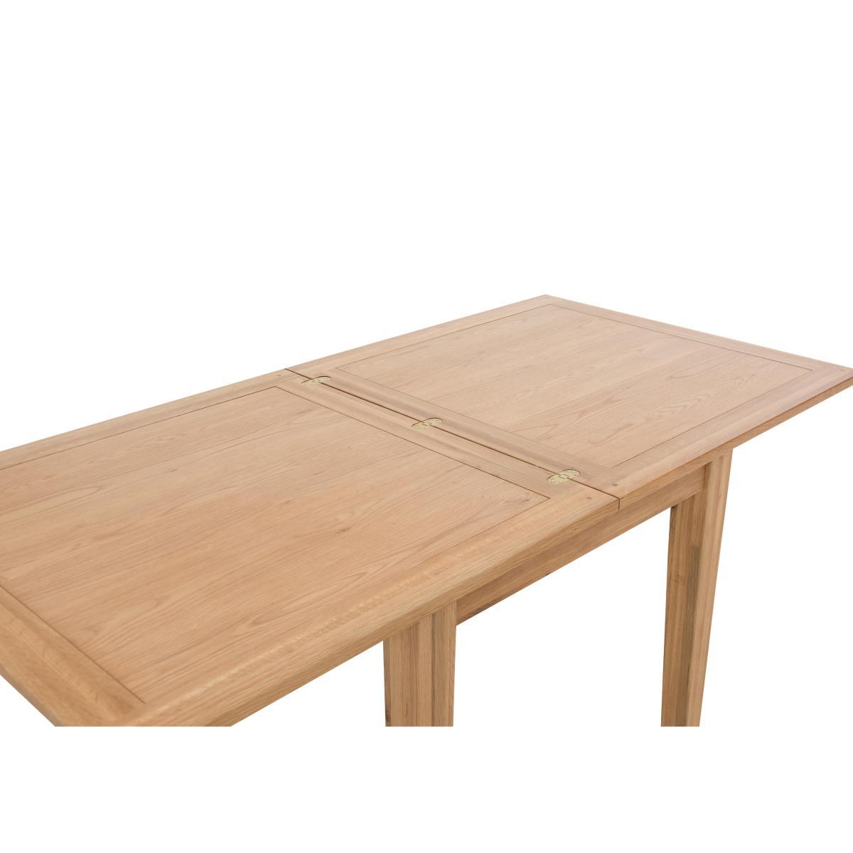 California Solid Oak Flip Top Extending Table and 6 Button Back Upholstered Chairs – image 3