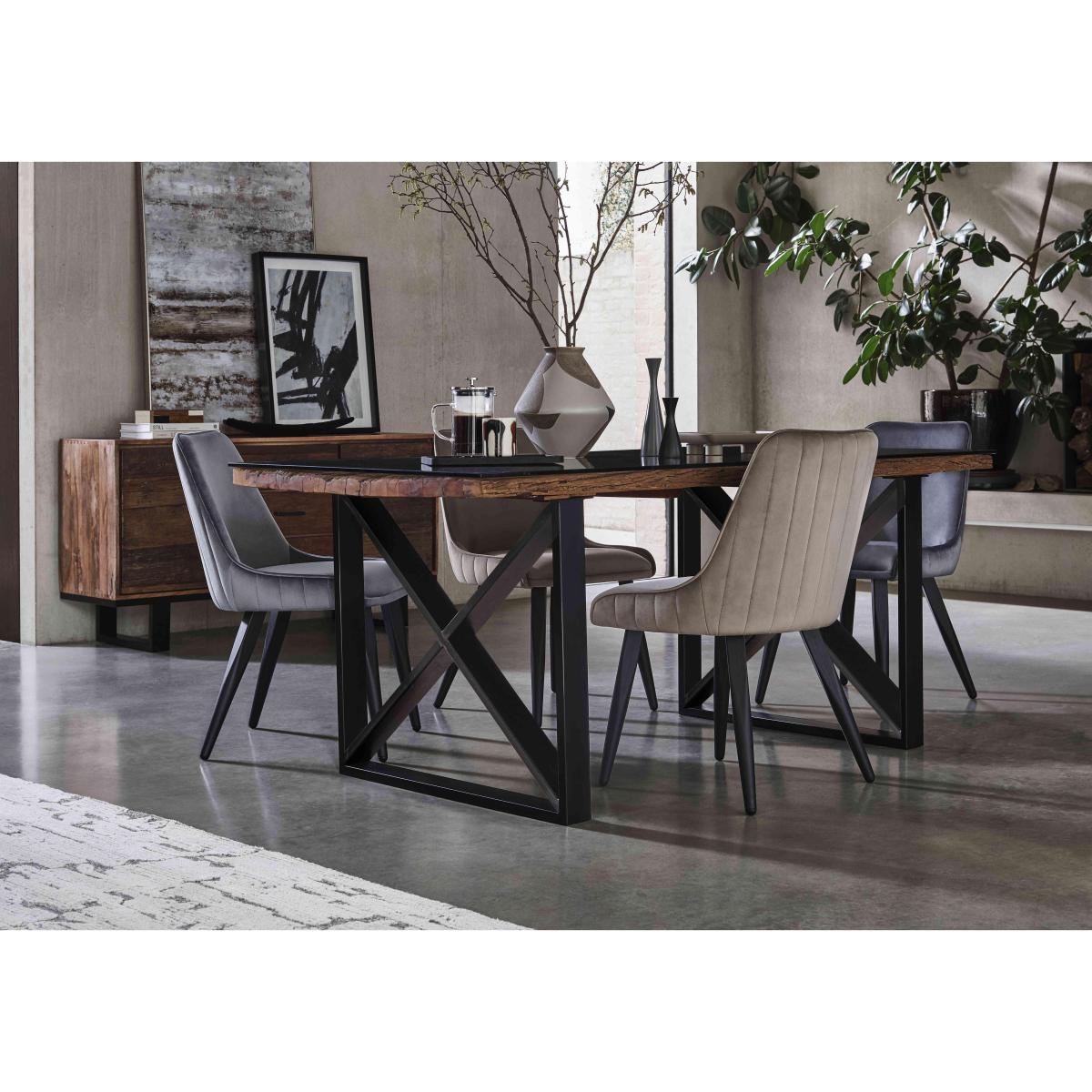 Noir Dining Table with X-Leg Base and 4 Chairs - 180-cm - Grey – image 2