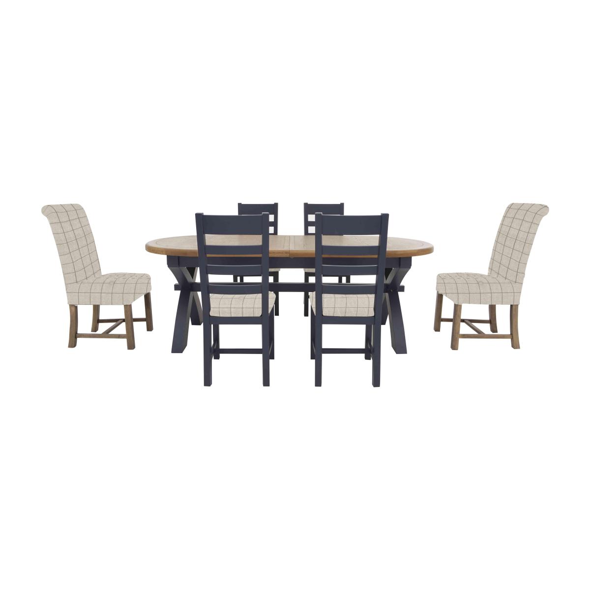 Hewitt Oval Extending Dining Table, 4 Slatted Chairs and 2 Upholstered Dining Chairs – image 1
