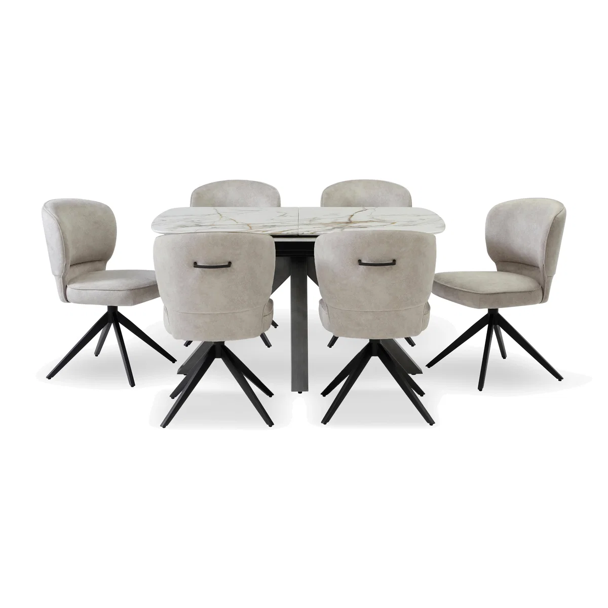 Imperium Pop Up Extending Dining Table and 6 Fabric Swivel Chairs - 140-cm – image 1