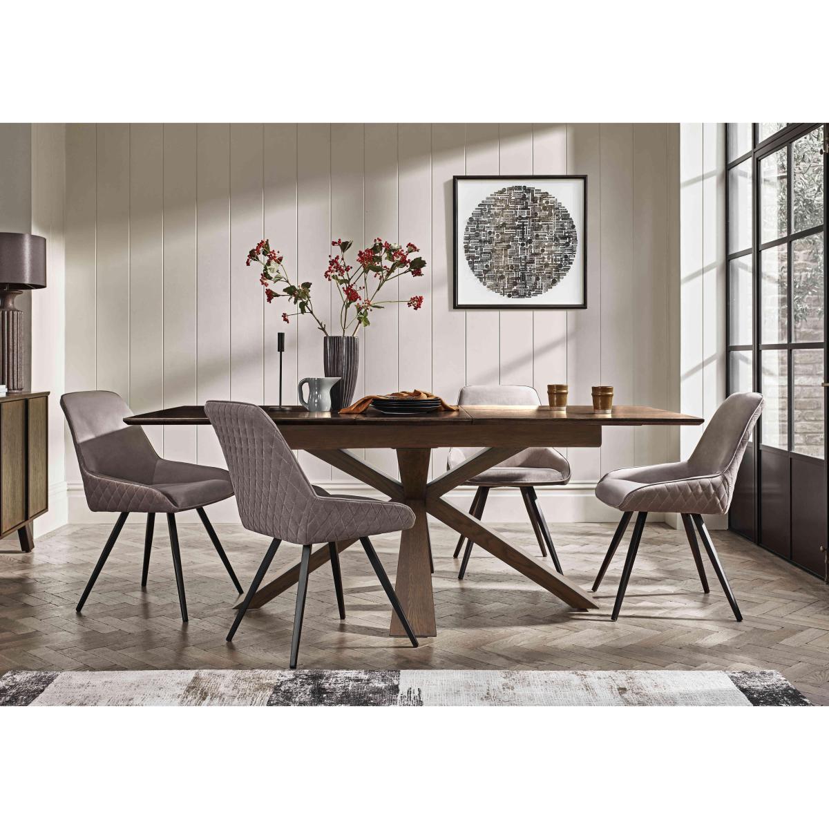 Saigon Extending Dining Table with Wooden Base and 4 Green Velvet Chairs - Forest – image 2