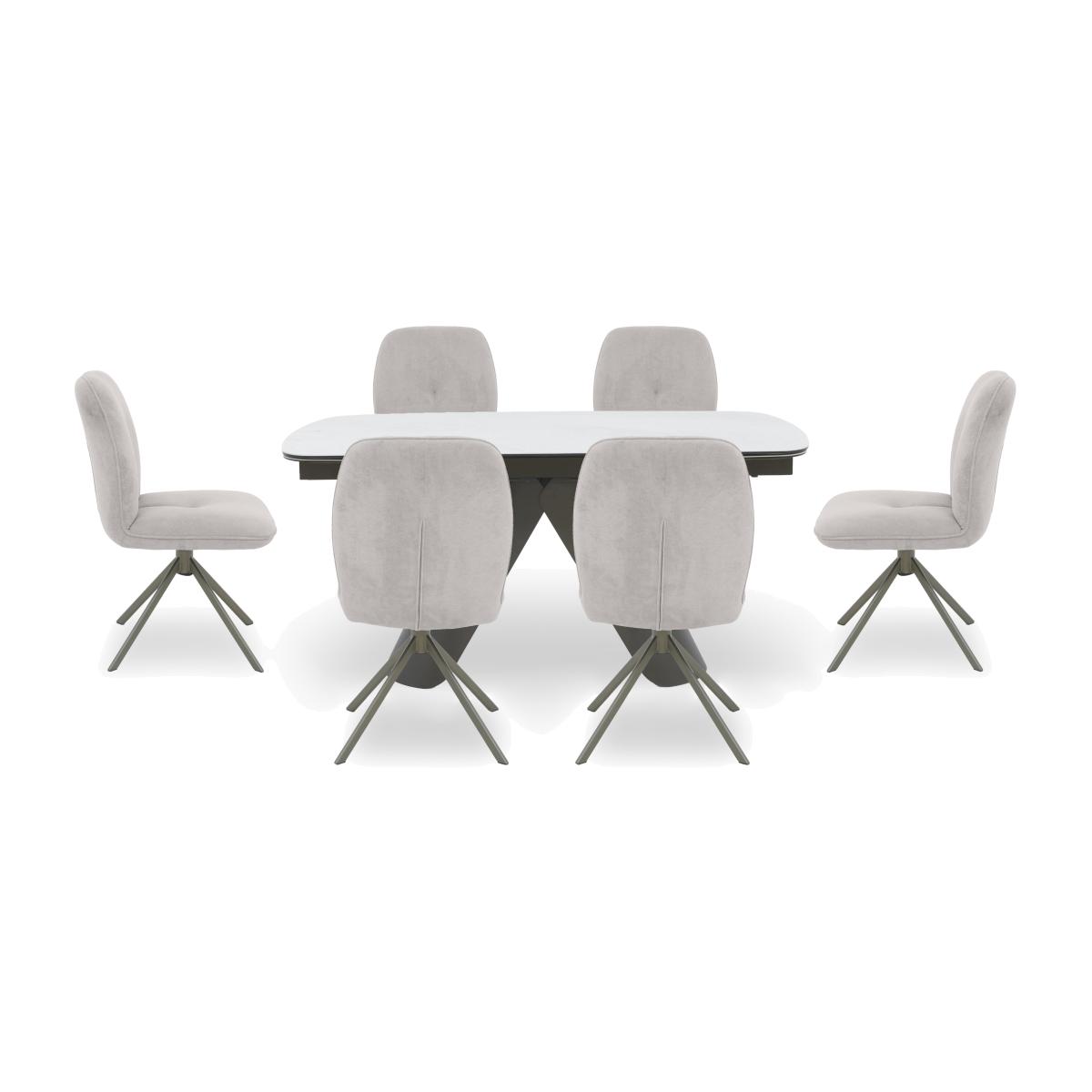 Perla Gloss Extending Dining Table and 6 Fabric Swivel Chairs - 160-cm – image 1