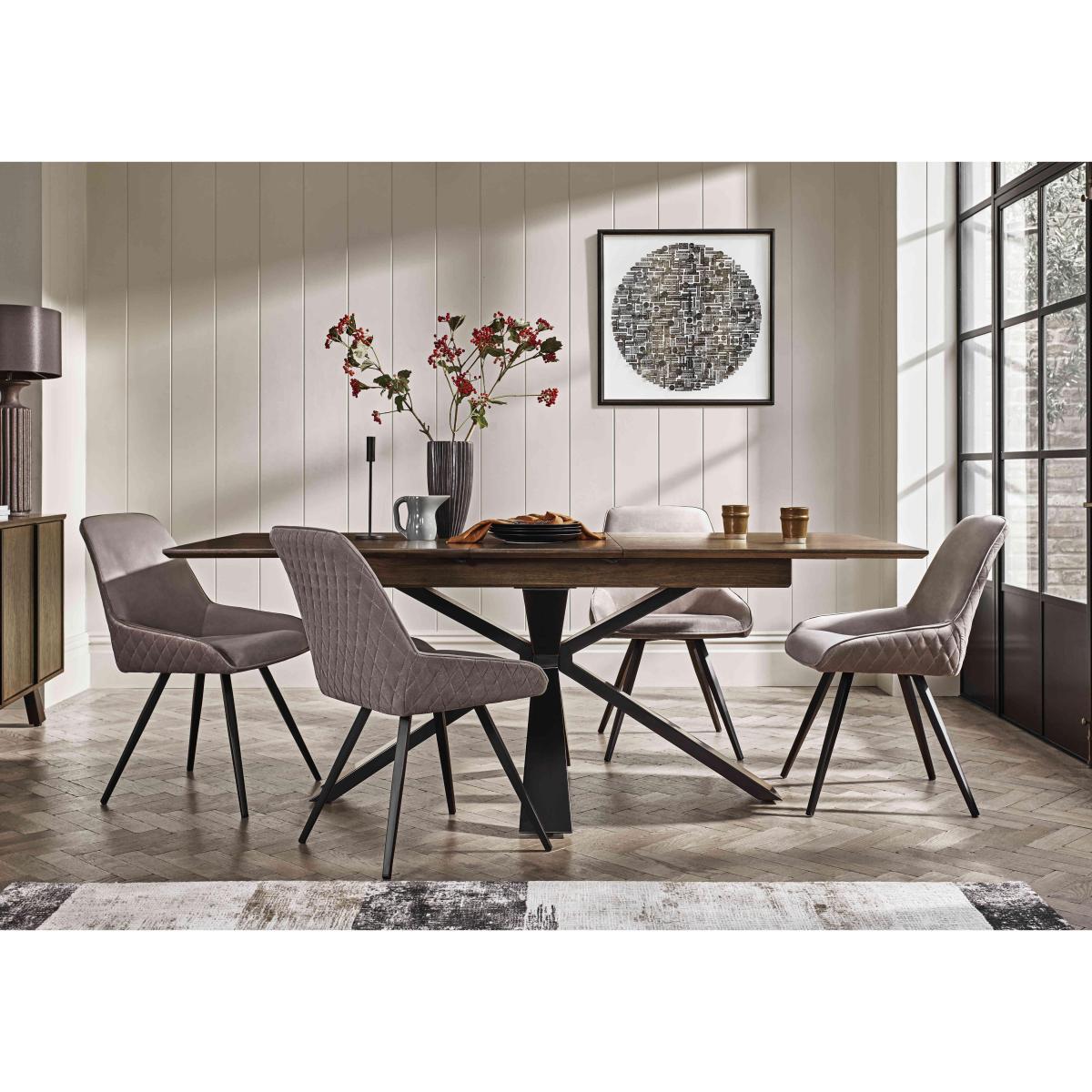 Saigon Extending Dining Table with Metal Base and 4 Taupe Velvet Chairs – image 2