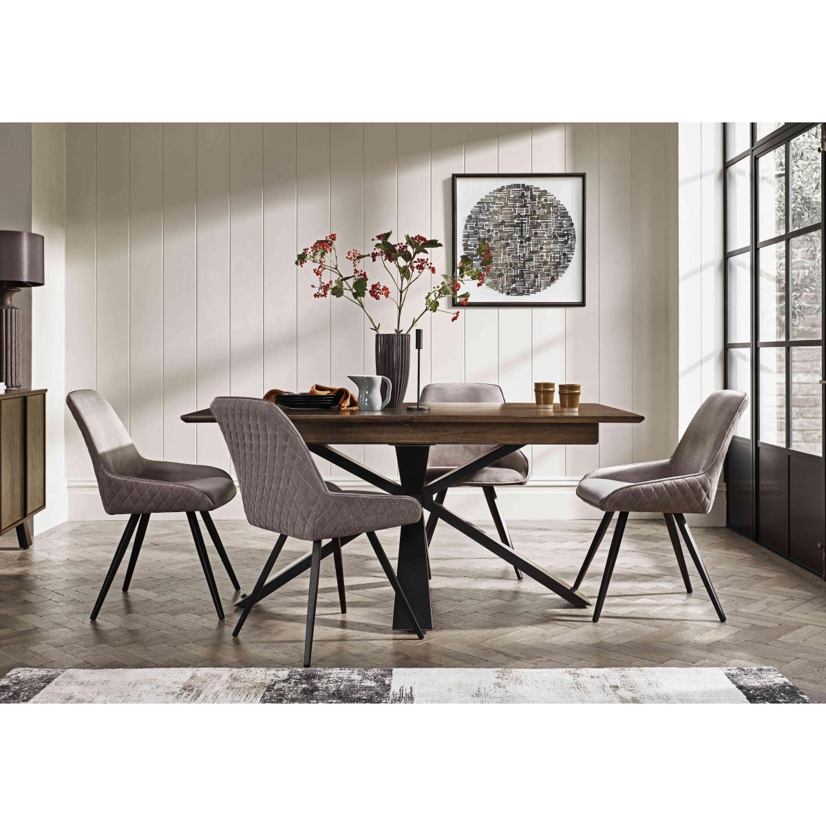 Saigon Extending Dining Table with Metal Base and 4 Taupe Velvet Chairs – image 3