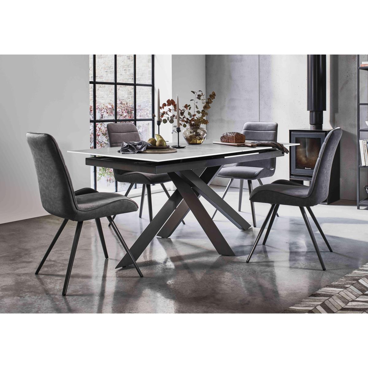 Samurai Extending Dining Table with White Stone Top and 4 Velvet Dining Chairs – image 2