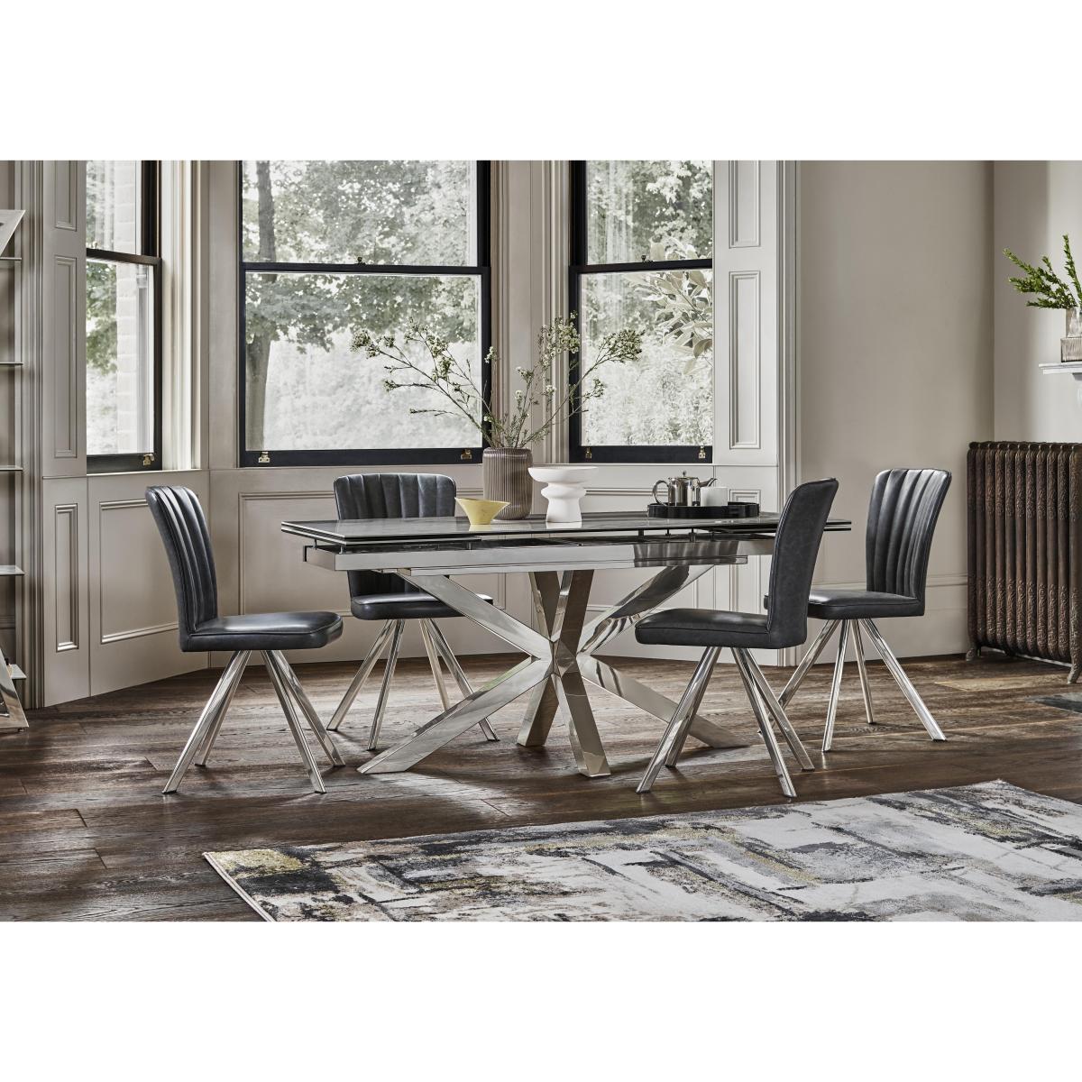 Vegas Extending Dining Table with 4 Faux Leather Swivel Dining Chairs Dining Set – image 2