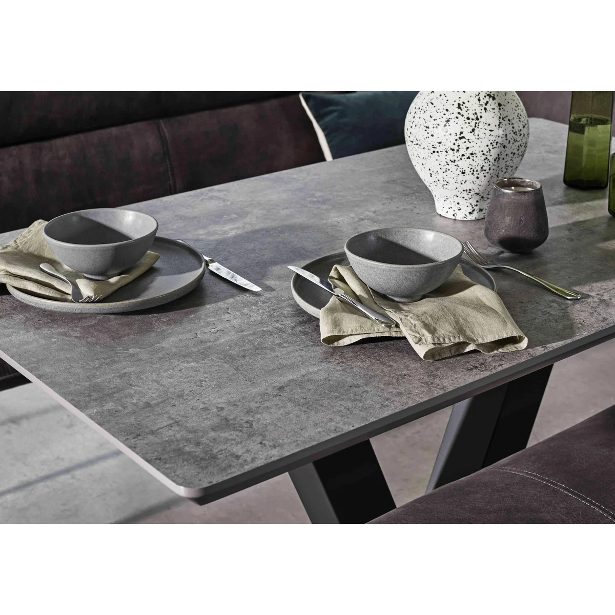 Ruben Dining Table with a Faux Suede Right Hand Facing Corner Bench and Standard Bench – image 3