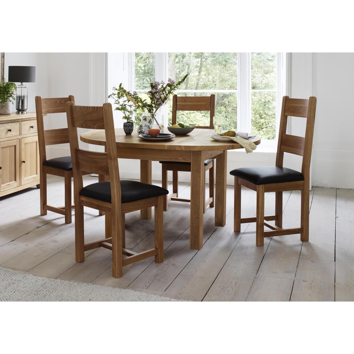 Furnitureland - California Round Solid Oak Extending Dining Table and 4 Wood Ladder Back Chairs – image 2