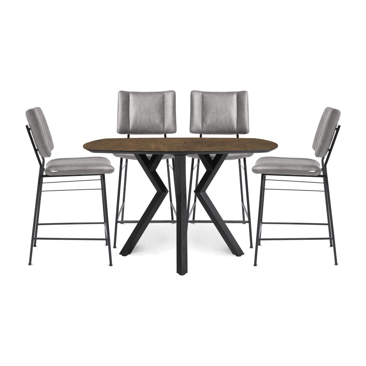 Habufa - Toronto Table and 4 Light Grey Faux TO Leather Fixed Bar Stools - Rust – image 1