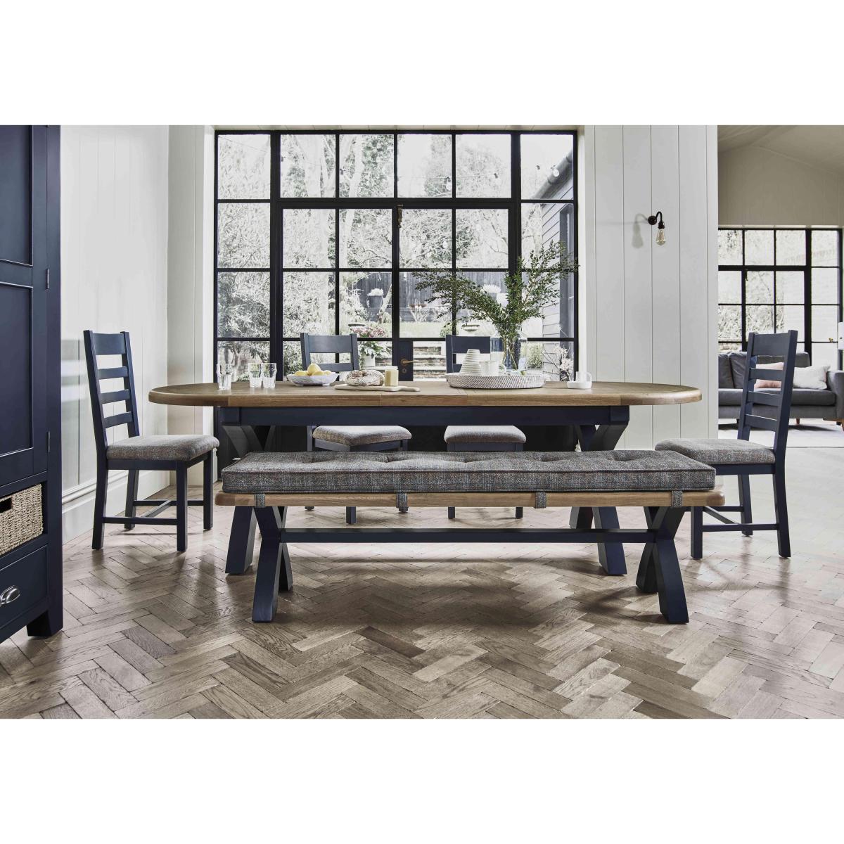 Hewitt Oval Extending Dining Table, 4 Slatted Dining Chairs and 180 cm Bench – image 2