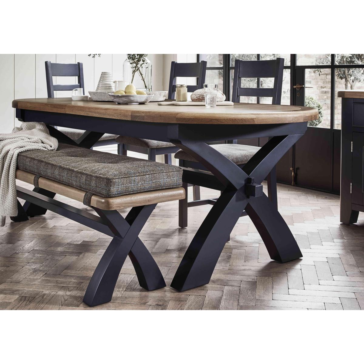 Hewitt Oval Extending Dining Table, 4 Slatted Dining Chairs and 180 cm Bench – image 3