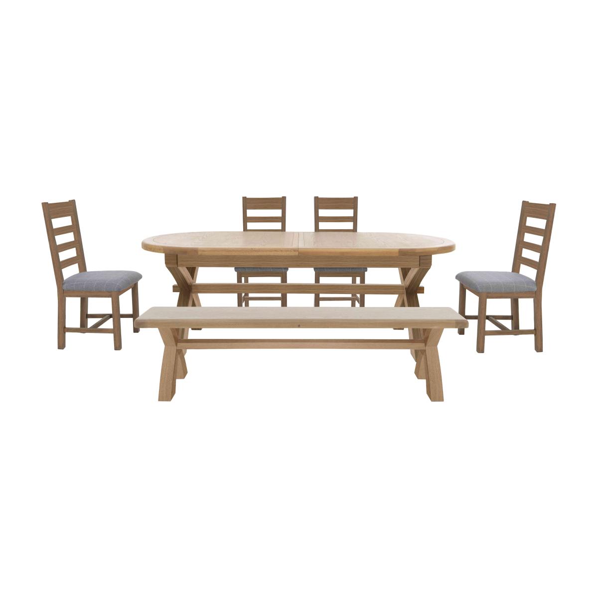 Hewitt Oval Extending Dining Table, 4 Slatted Dining Chairs and 180 cm Bench – image 1