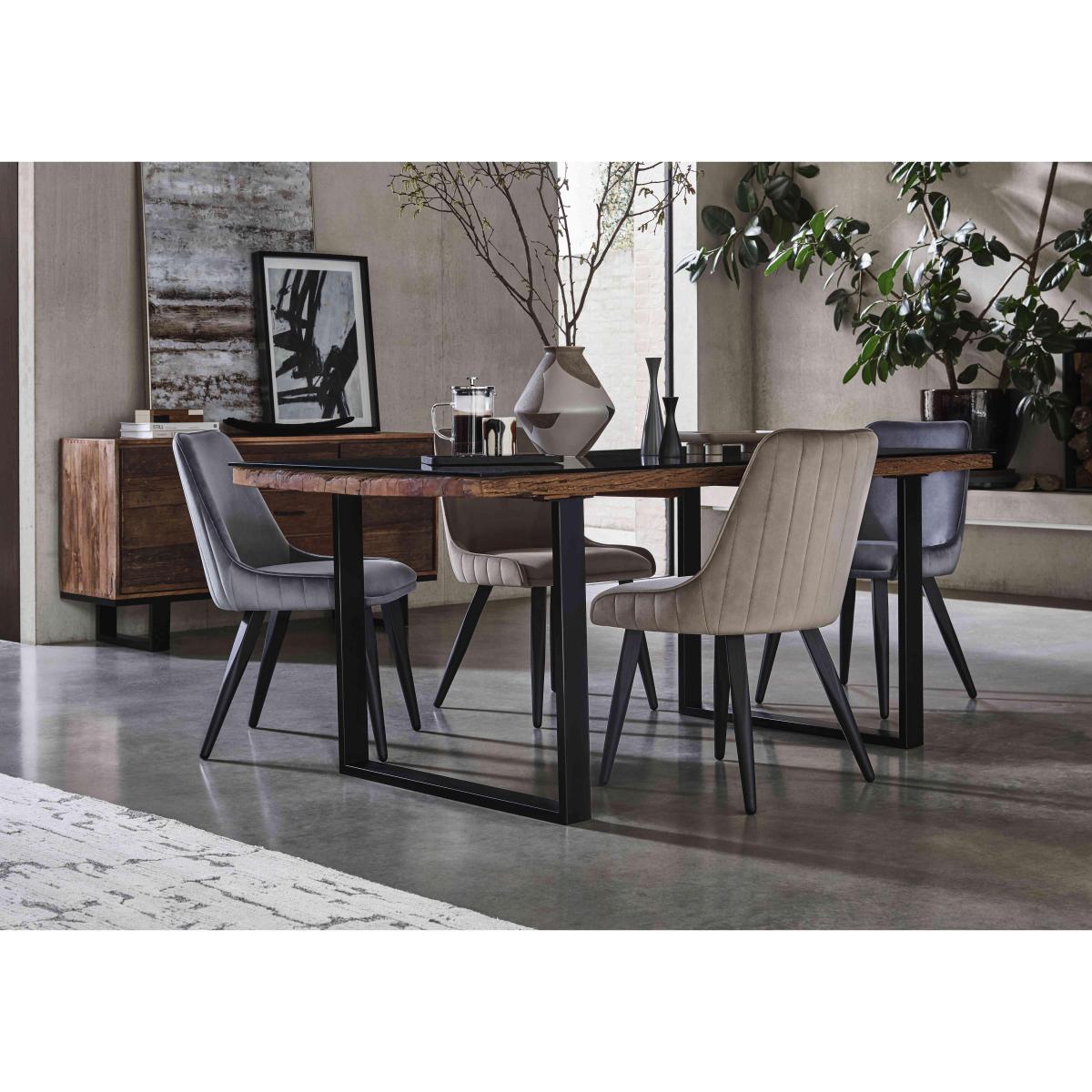 Noir Dining Table with U-Leg Base and 4 Chairs - 180-cm - Grey and Taupe – image 2