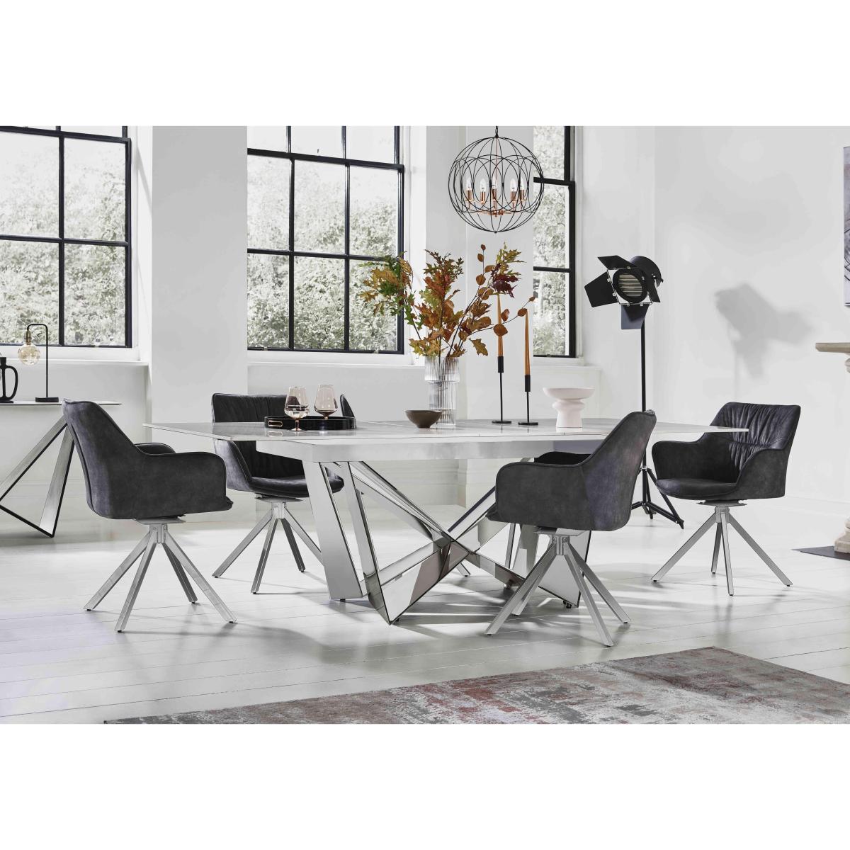Marvel Chrome Small Extending Dining Table and 4 Swivel Chairs - Charcoal – image 2
