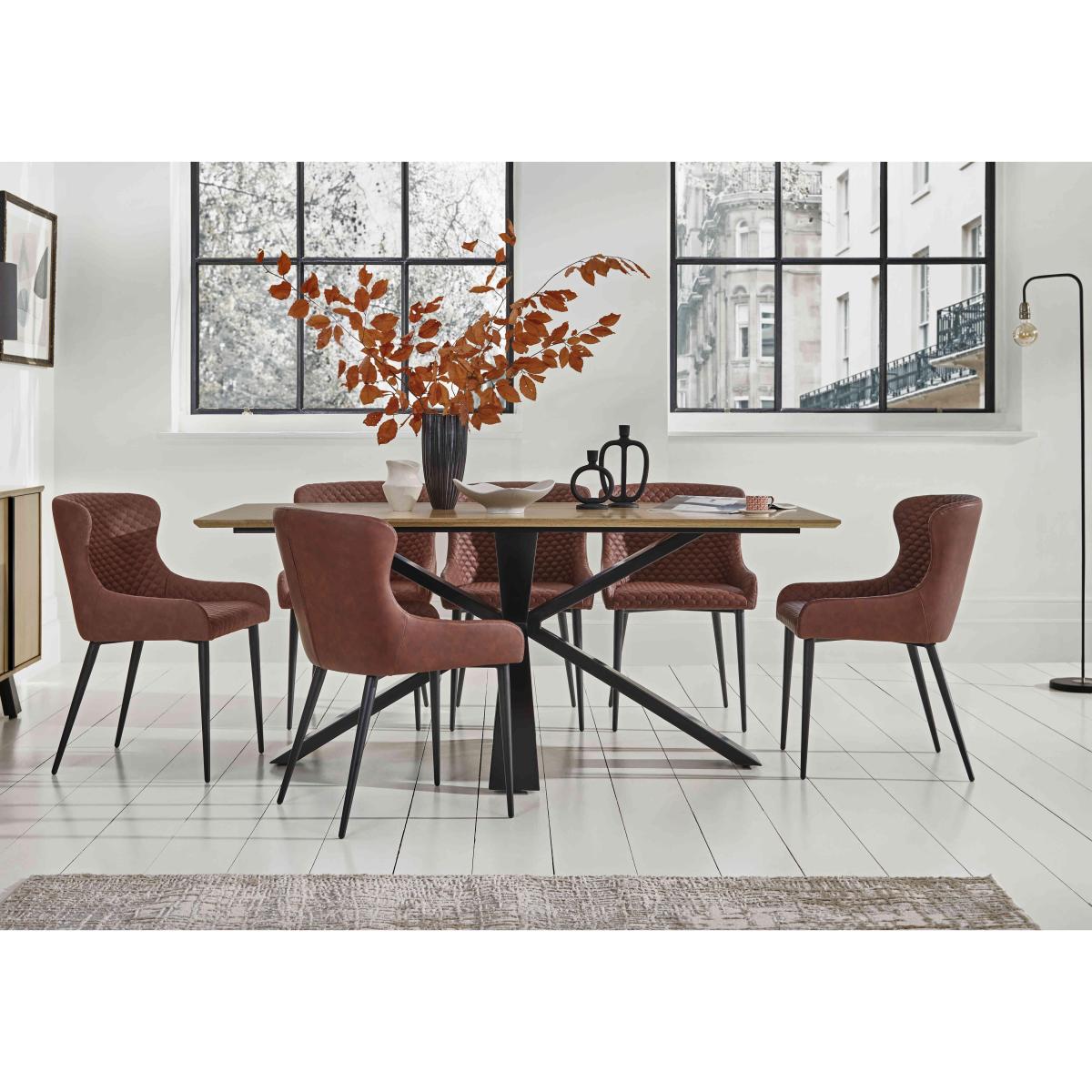 Hanoi Fixed Table with Metal Base and 6 Faux Leather Dining Chairs – image 2