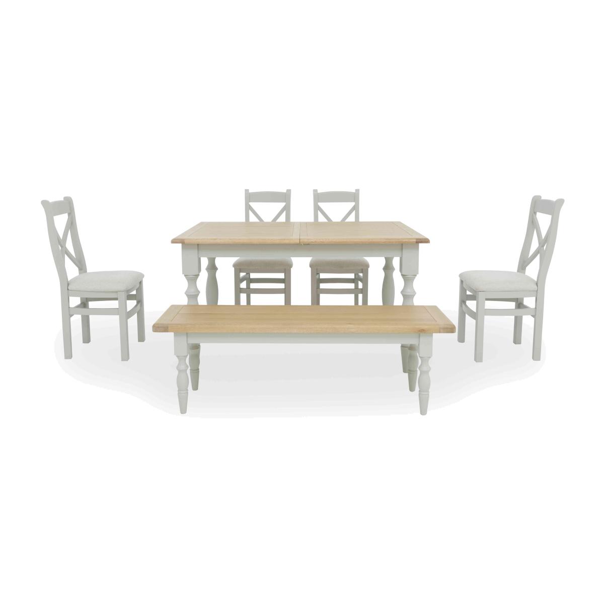 Moore Extending Dining Table with 4 Cross Back Chairs and a Bench - 140-cm