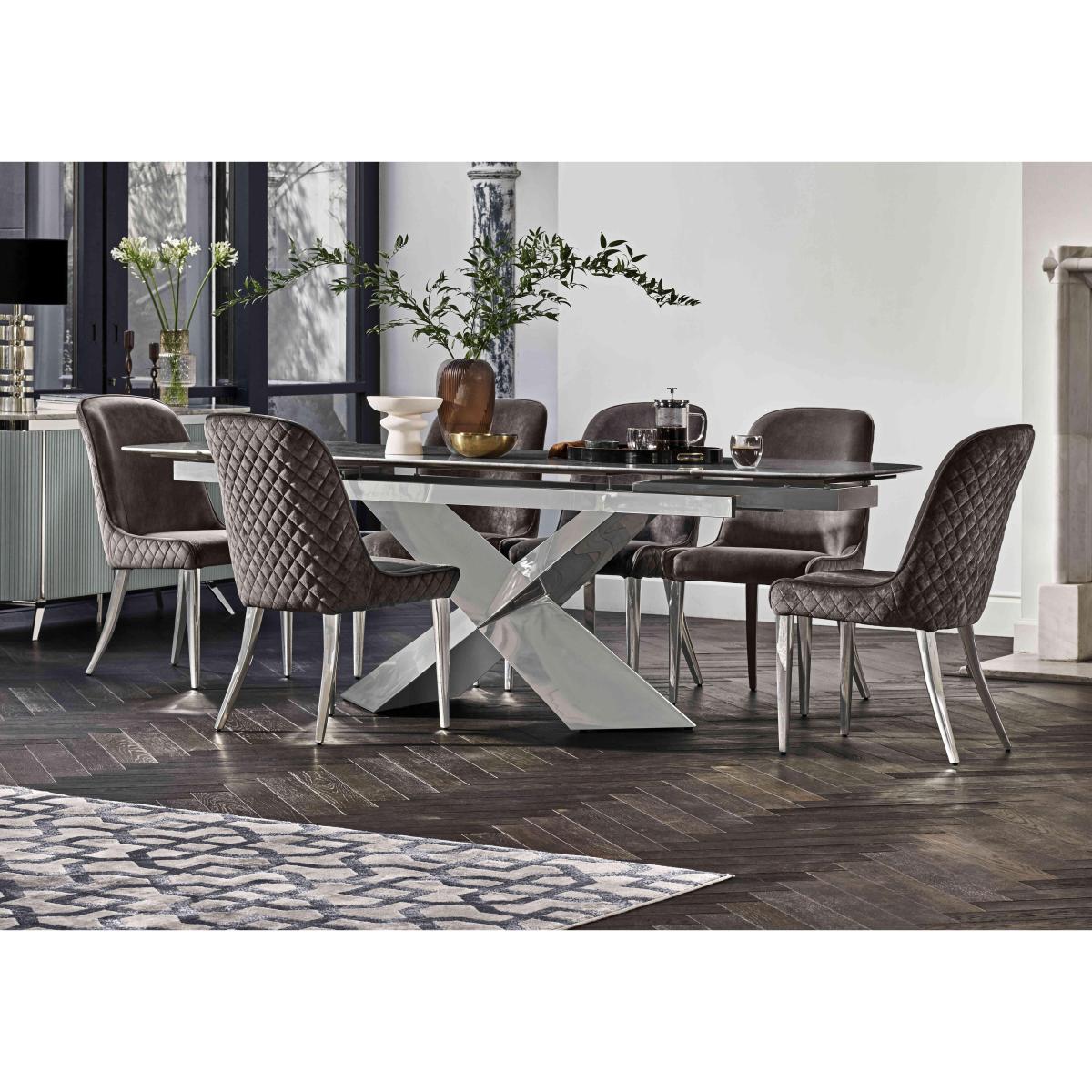 Gabana Extending Dining Table with 6 Velvet Chairs - 210-cm - Charcoal – image 2