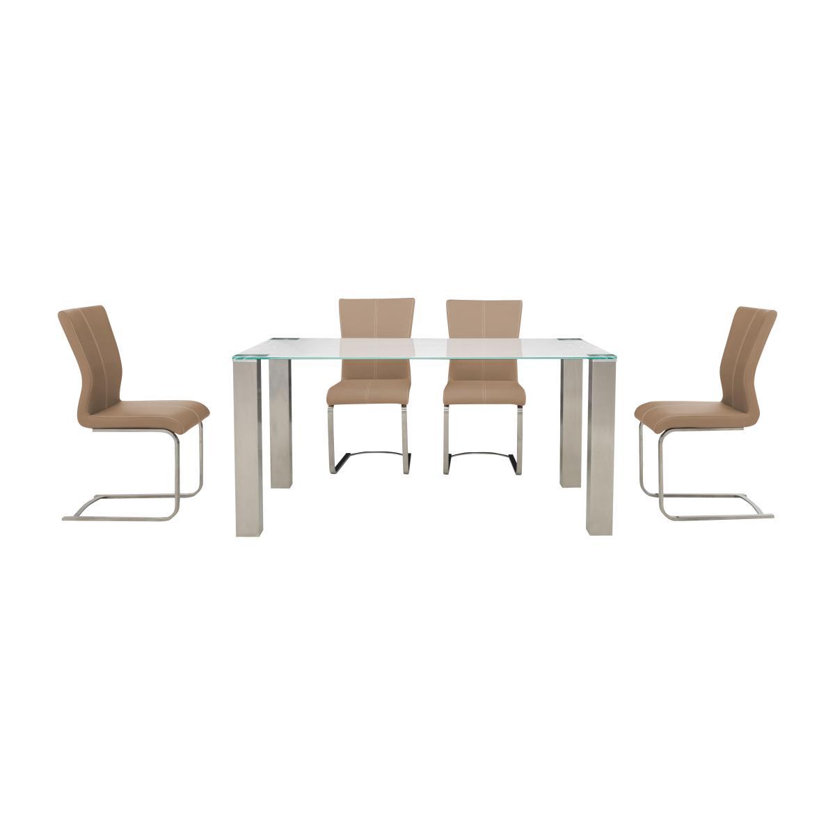 Ideas 160cm Dining Table with White Tabletop and 4 Dining Chairs with Square-Edged Cantilever Bases with Curved Bar – image 1