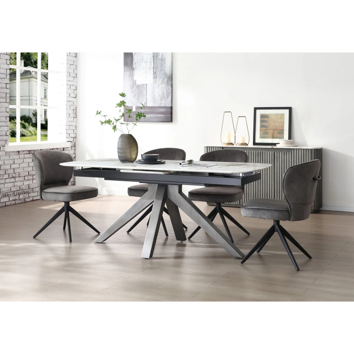 Imperium Pop Up Extending Dining Table and 4 Fabric Swivel Chairs - 140-cm – image 2