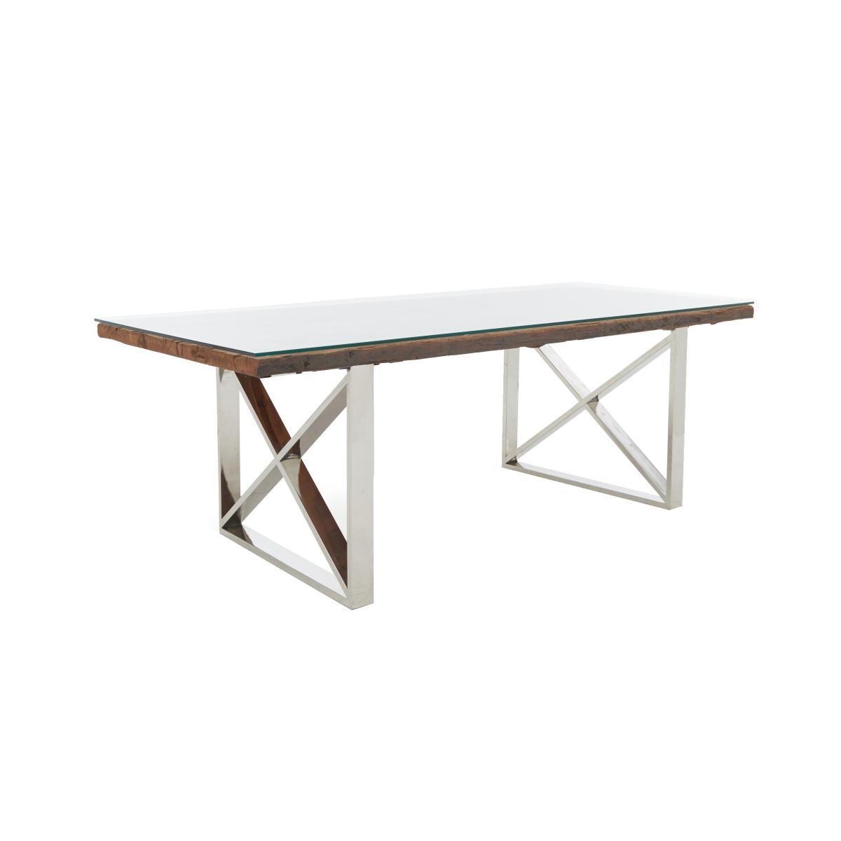 Chennai Dining Table with X-Shaped Legs and 6 Upholstered Dining Chairs - 220-cm - Brown – image 5