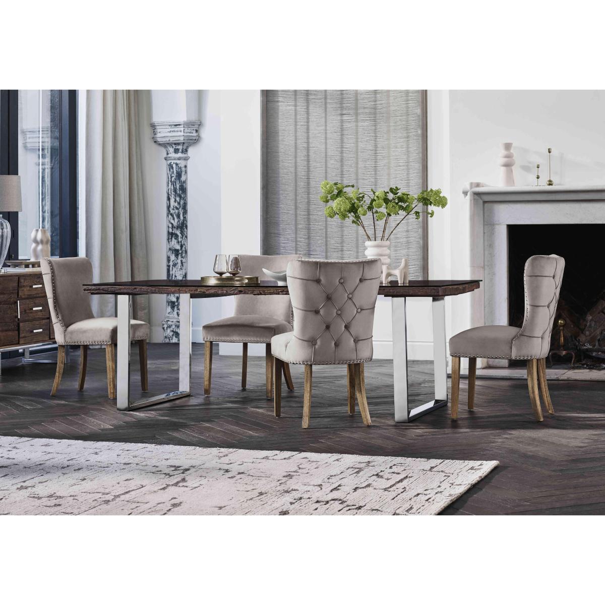 Chennai Dining Table with U-Leg Base and 4 Luxe Chairs - 220-cm - Grey – image 2
