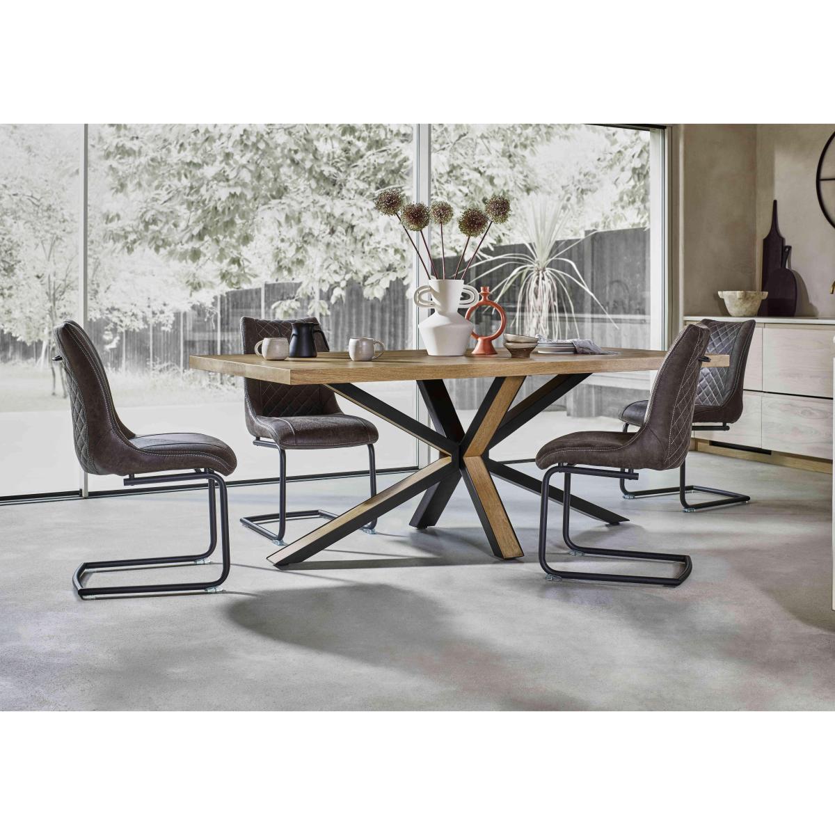 Habufa - Detroit Starburst Leg Dining Table and 4 Baltimore Chairs Set - 230-cm - Cognac – image 2